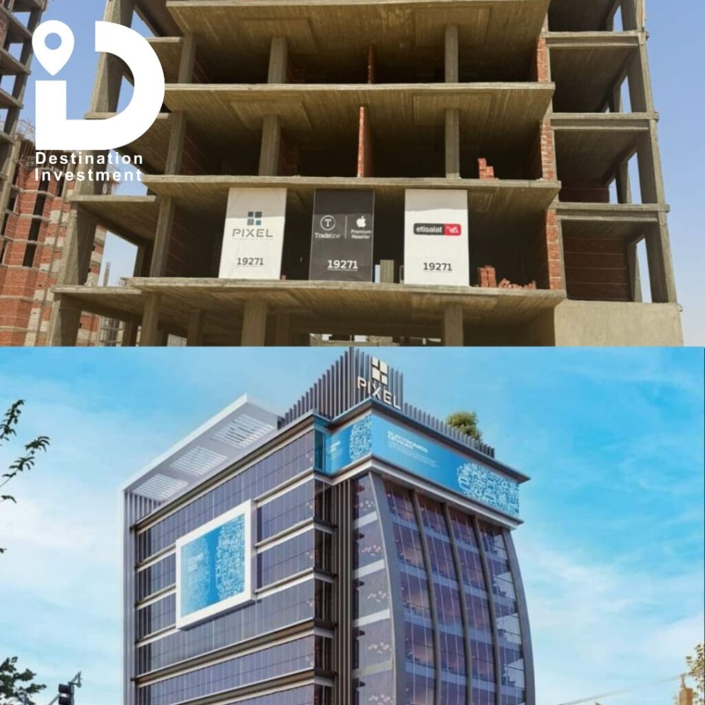 تطور أعمال البناء في مشروع Pixel Plaza داخل العاصمة الإدارية – صورة توضح تقدم التنفيذ"