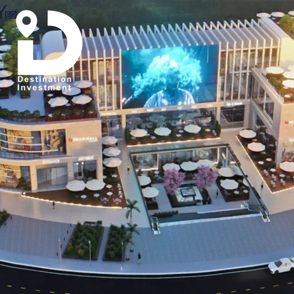 منظر جوي لمشروع Urban Mall – بدر يُظهر التصميم العصري وتوزيع المساحات التجارية من الأعلى