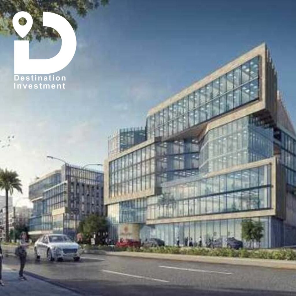 صورة ثلاثي الأبعاد لواجهة Avalon New Capital، بتوضح التصميم العصري للمبنى، مع واجهة من شركة Investwell Developmentزجاجية بالكامل