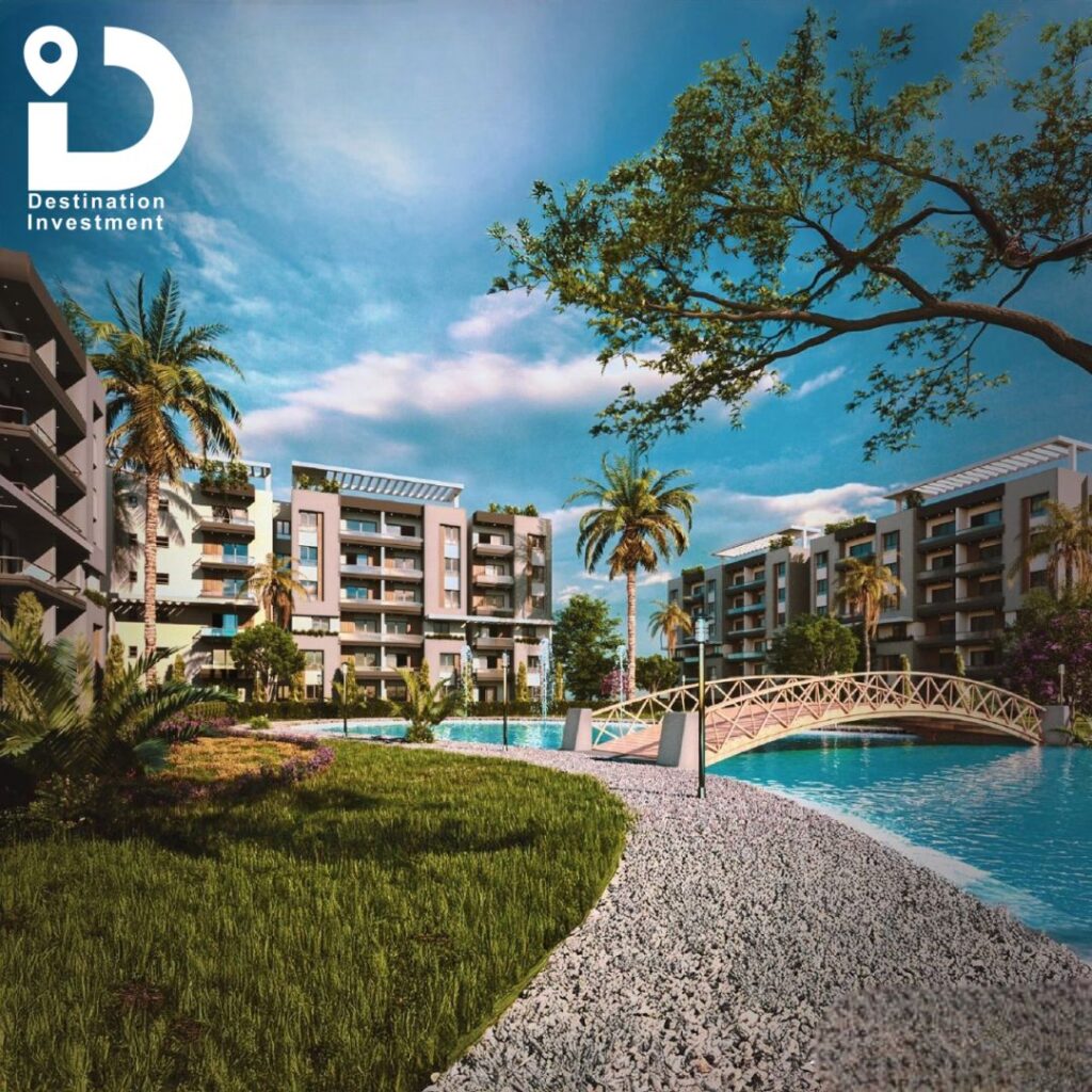 إطلالة جانبية لمشروع FLW Residence من ZG Developments، تجمع بين المساحات الخضراء وحمام السباحة العصري في قلب حدائق أكتوبر
