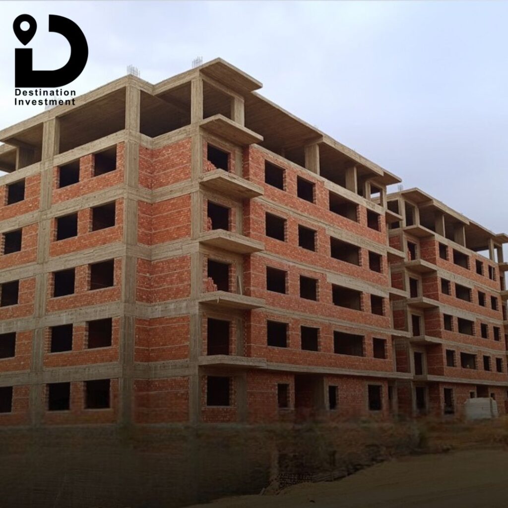 لقطة توضح واجهات العمارات أثناء التشطيب – Genova El Sheikh Zayed – Eastern Developments.