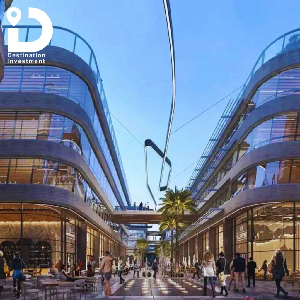منظور معماري يبين التفاصيل الزجاجية والواجهات الحديثة لمشروع Moray Mall New Cairo من تطوير Main Marks Developments.