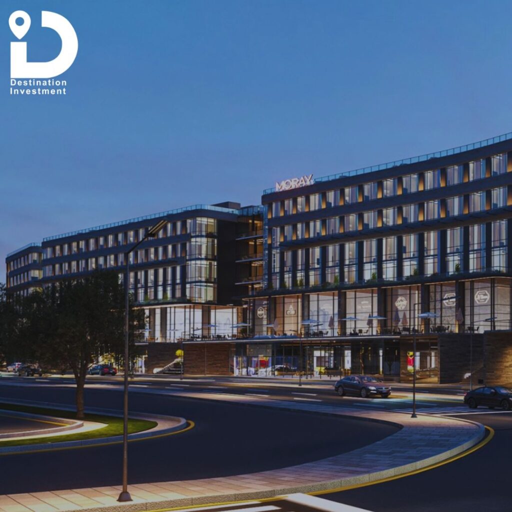 نموذج معماري يوضح مظهر الواجهة الليلية لمول Moray Mall New Cairo لشركة Main Marks Developments.